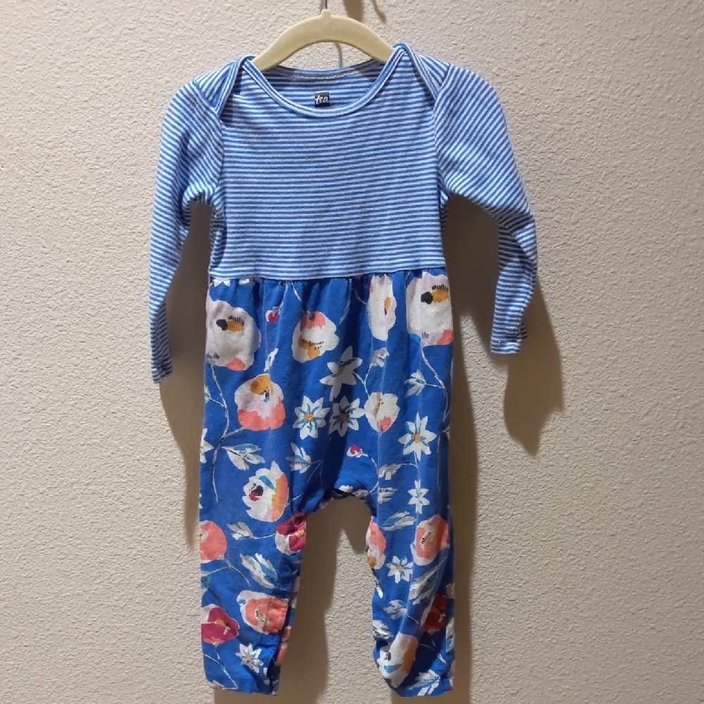 Blue Striped and Floral Kids One Piece